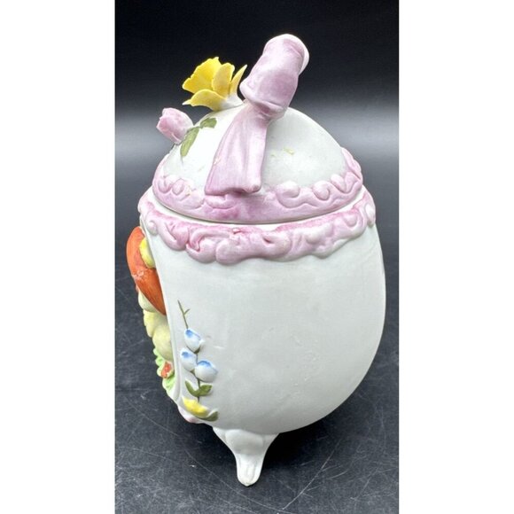 VTG Lefton Bisque Porcelain Yellow Chick Footed Egg Lidded Easter Box Trinket - Picture 4 of 10